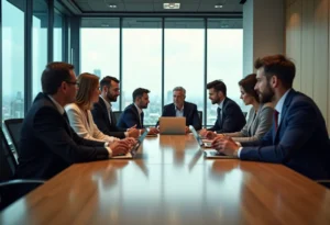 Groupe de professionnels en réunion dans un bureau moderne