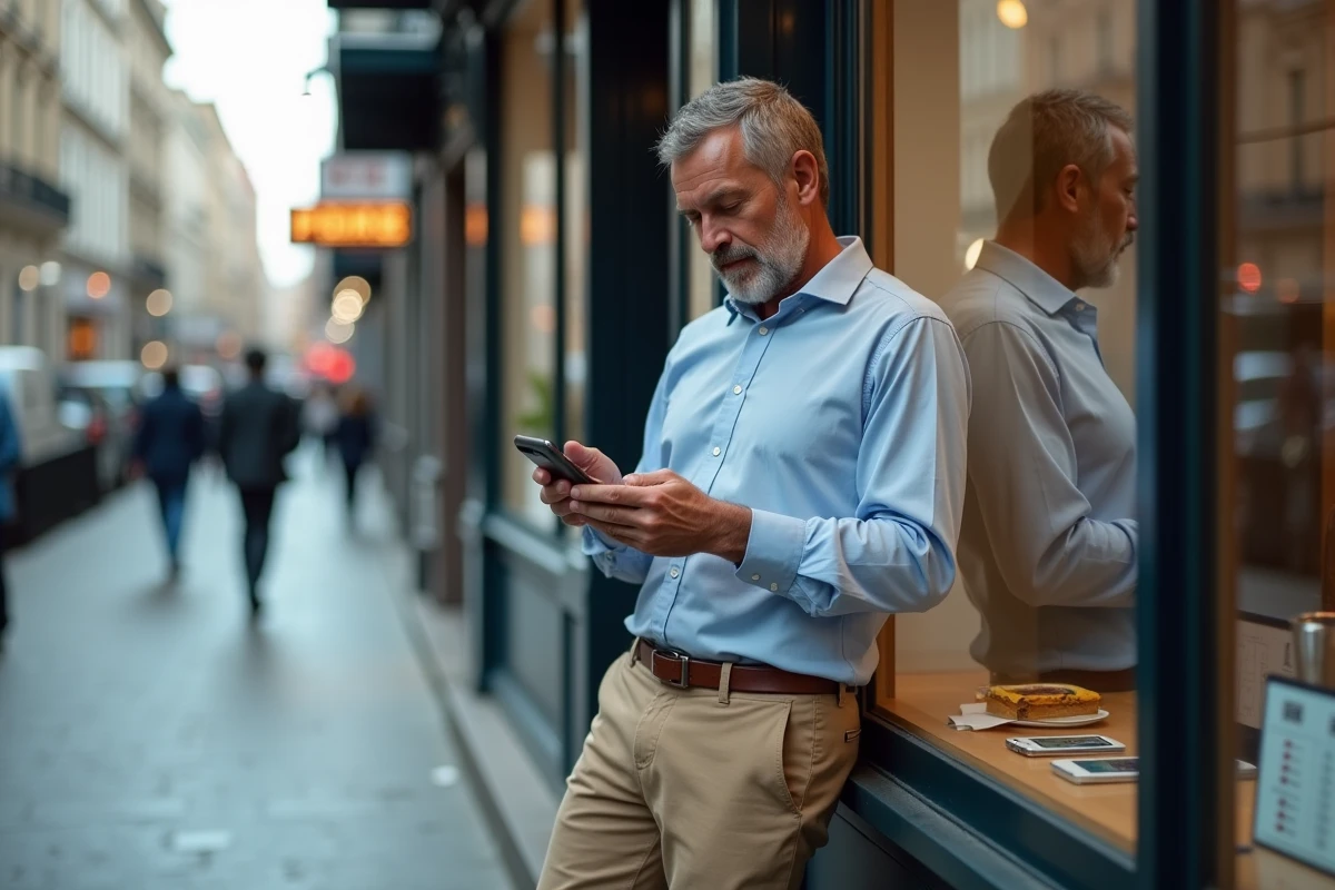 Homme urbain créant une annonce avec son smartphone